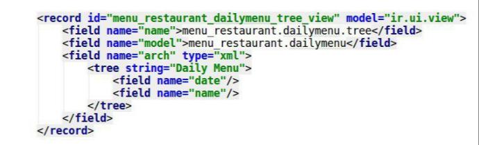 codice per la tree di daily menu